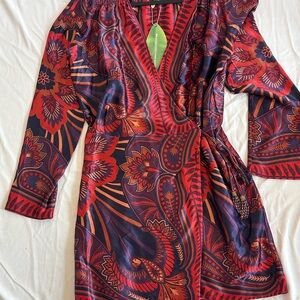 Farm Rio silky detailed wrap mini dress.